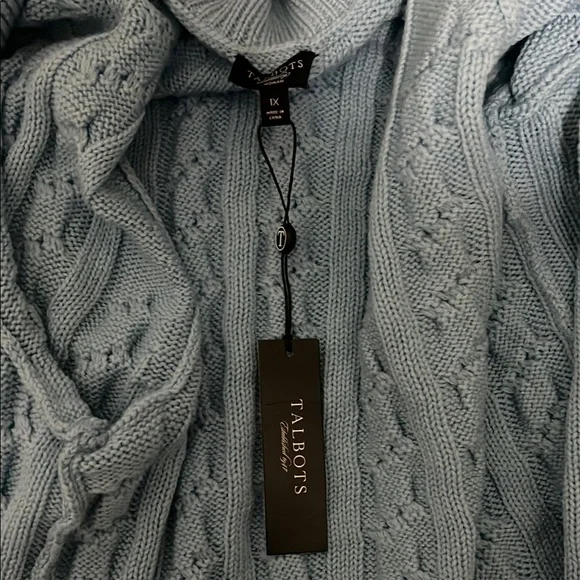 Talbots Blue Cable Knit Cardigan with Shawl Collar - Picture 4 of 7
